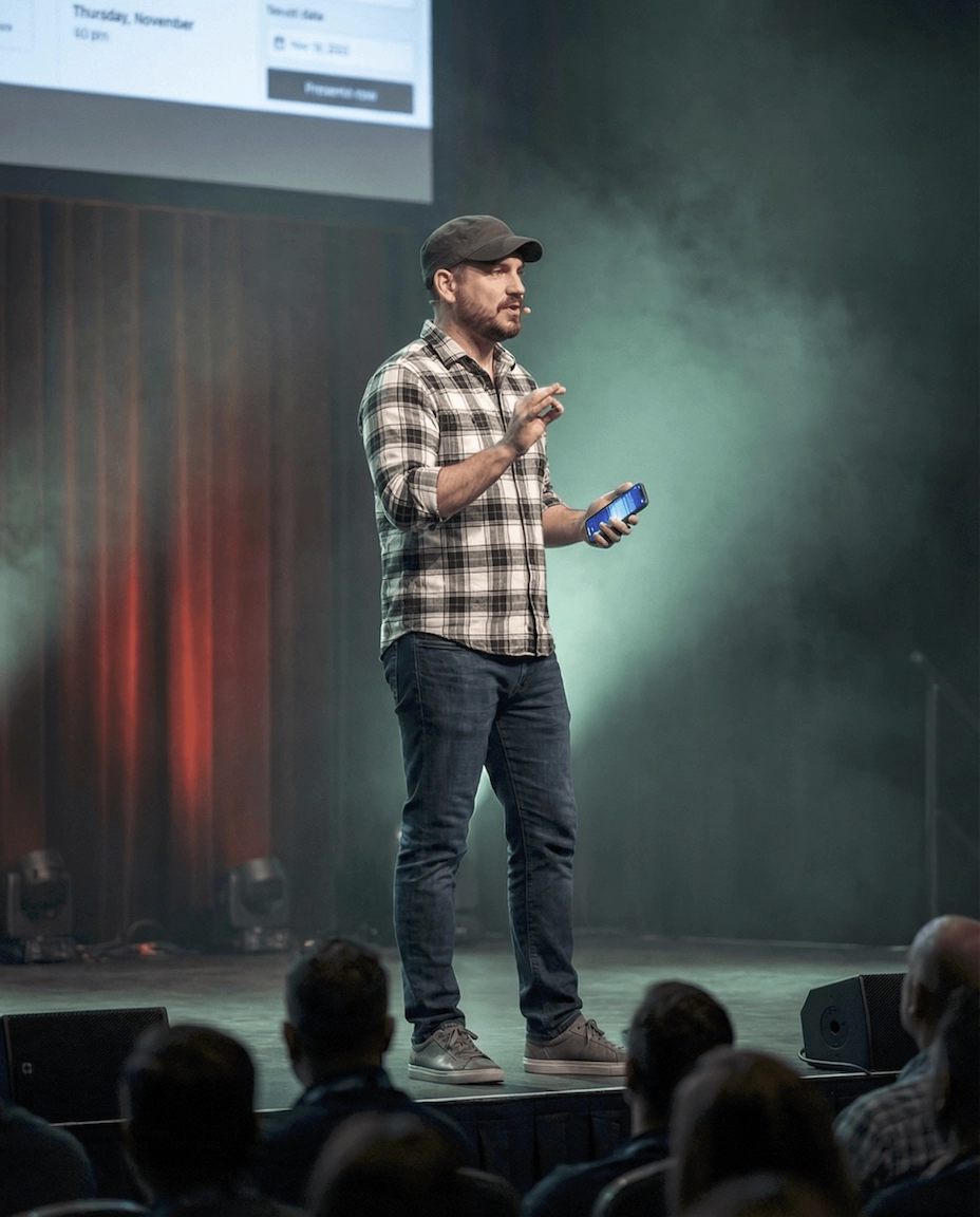 Hacks With Brax speaking on stage Hacks With Brax speaking on stage